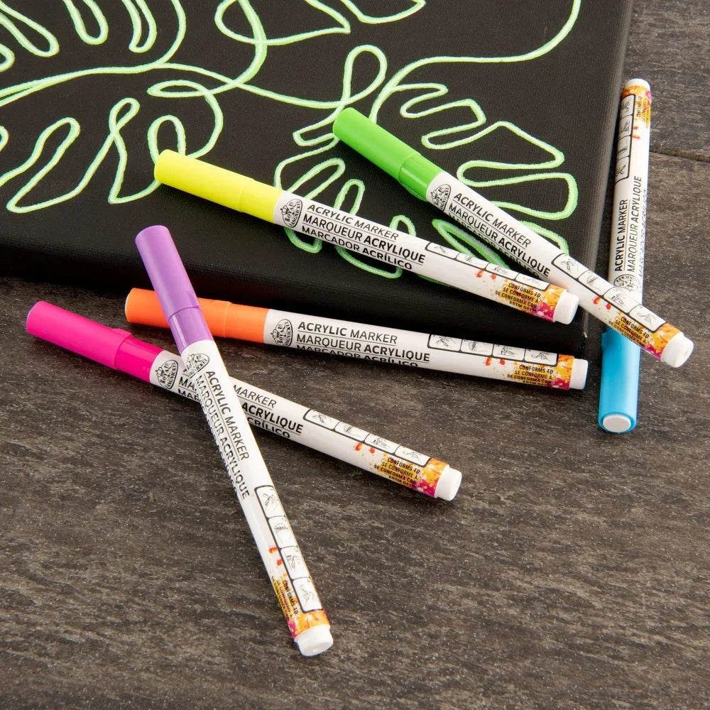 6 Pack Neon Acrylic Markers Non-Toxic
