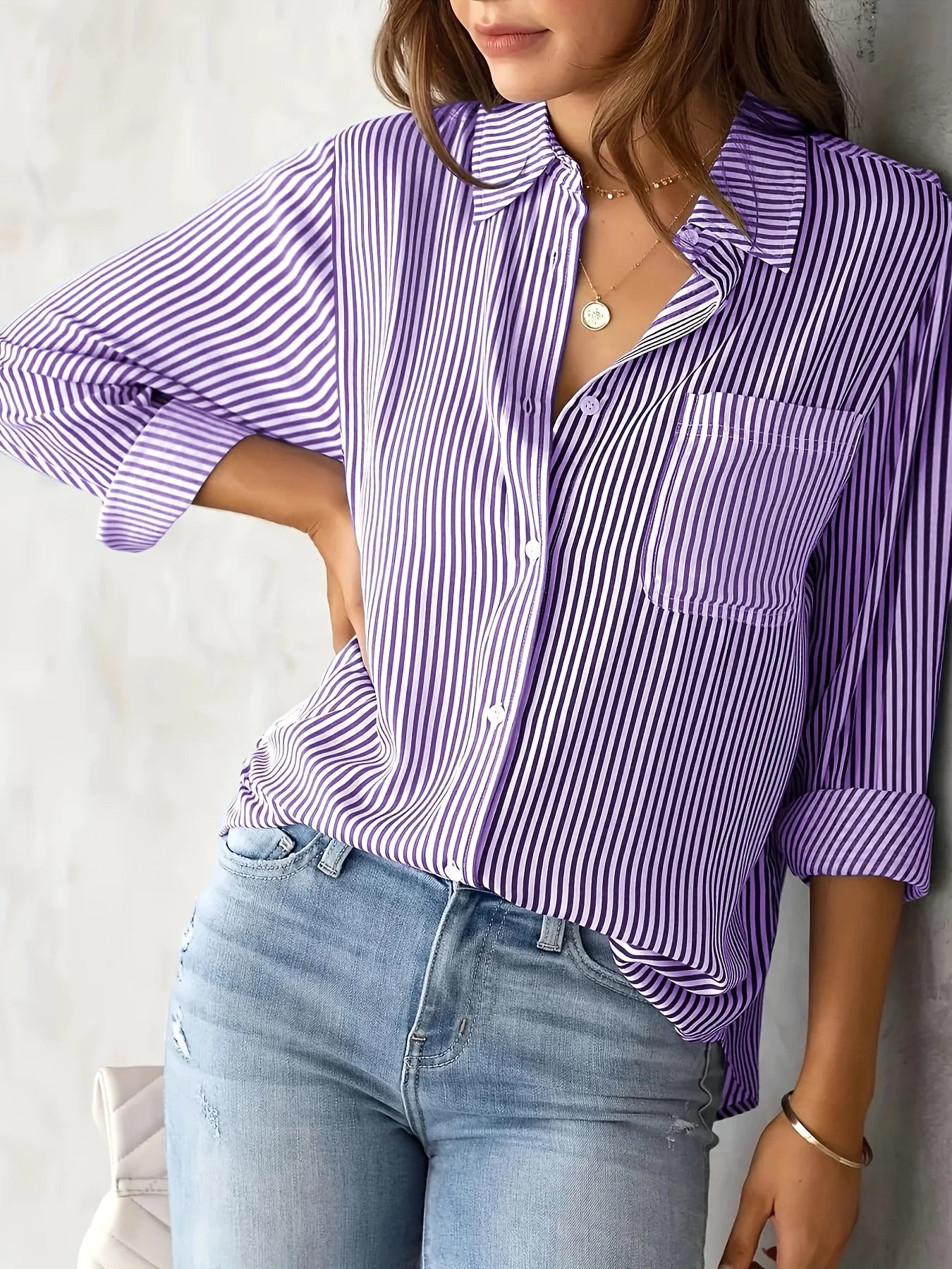 Women's striped shirt with pockets-long sleeves