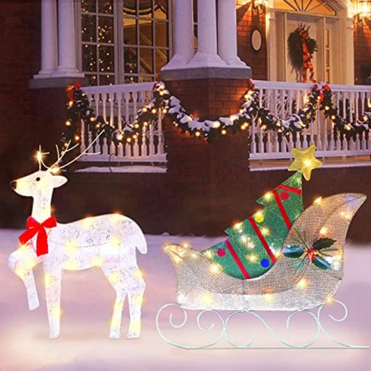 Lighted Christmas Reindeer Sleigh