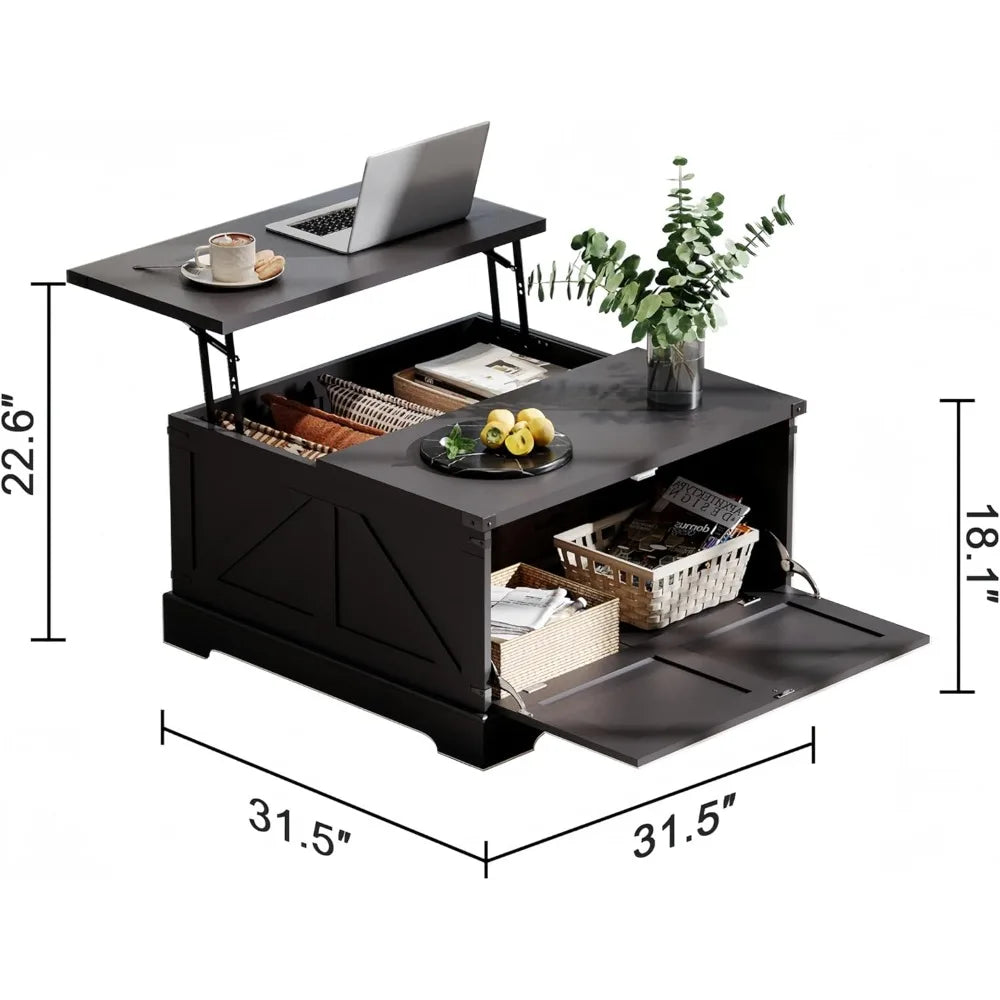 Black Farmhouse Coffee Table with Hidden Storage