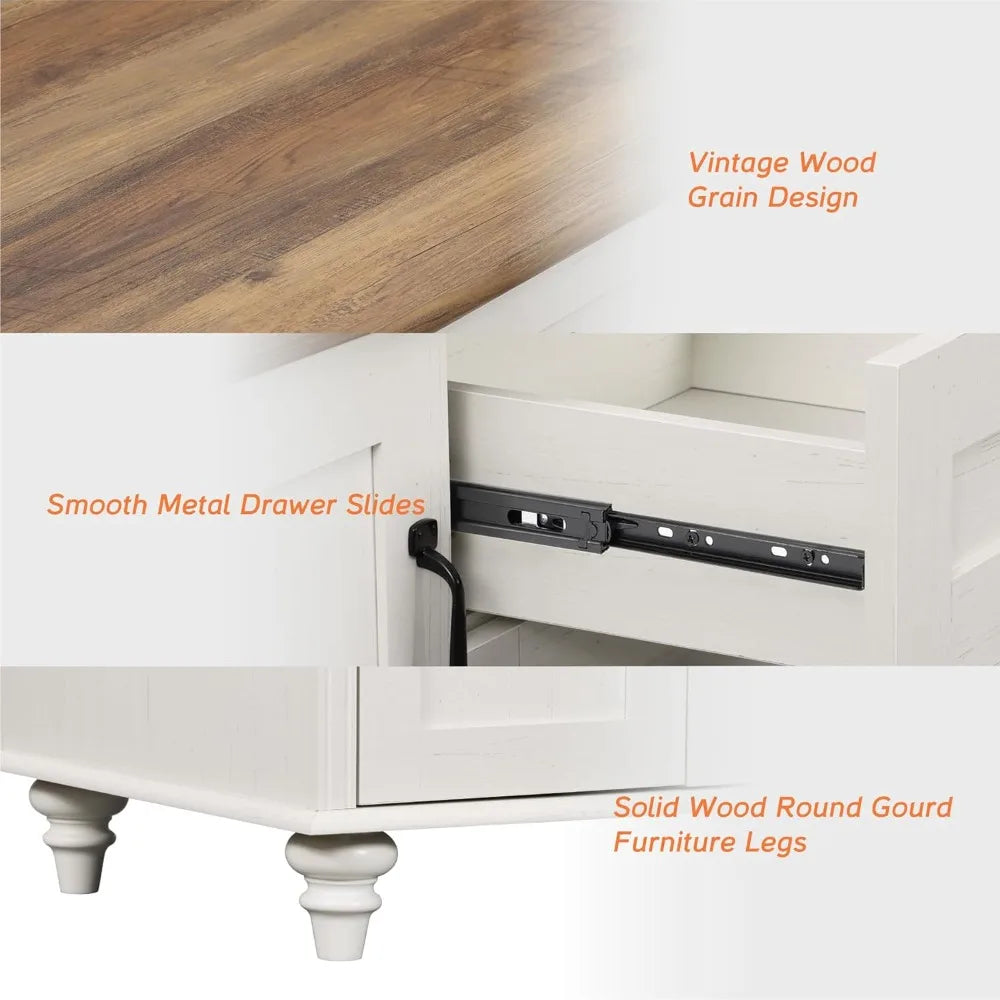 Modern Rustic Wooden Coffee Table with Drawers and Storage