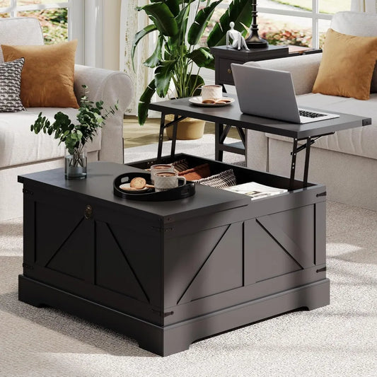 Black Farmhouse Coffee Table with Hidden Storage