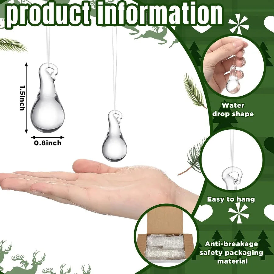 30 Pcs Glass Raindrop Christmas Ornaments