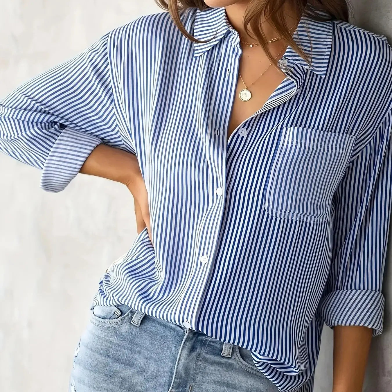 Women's striped shirt with pockets-long sleeves