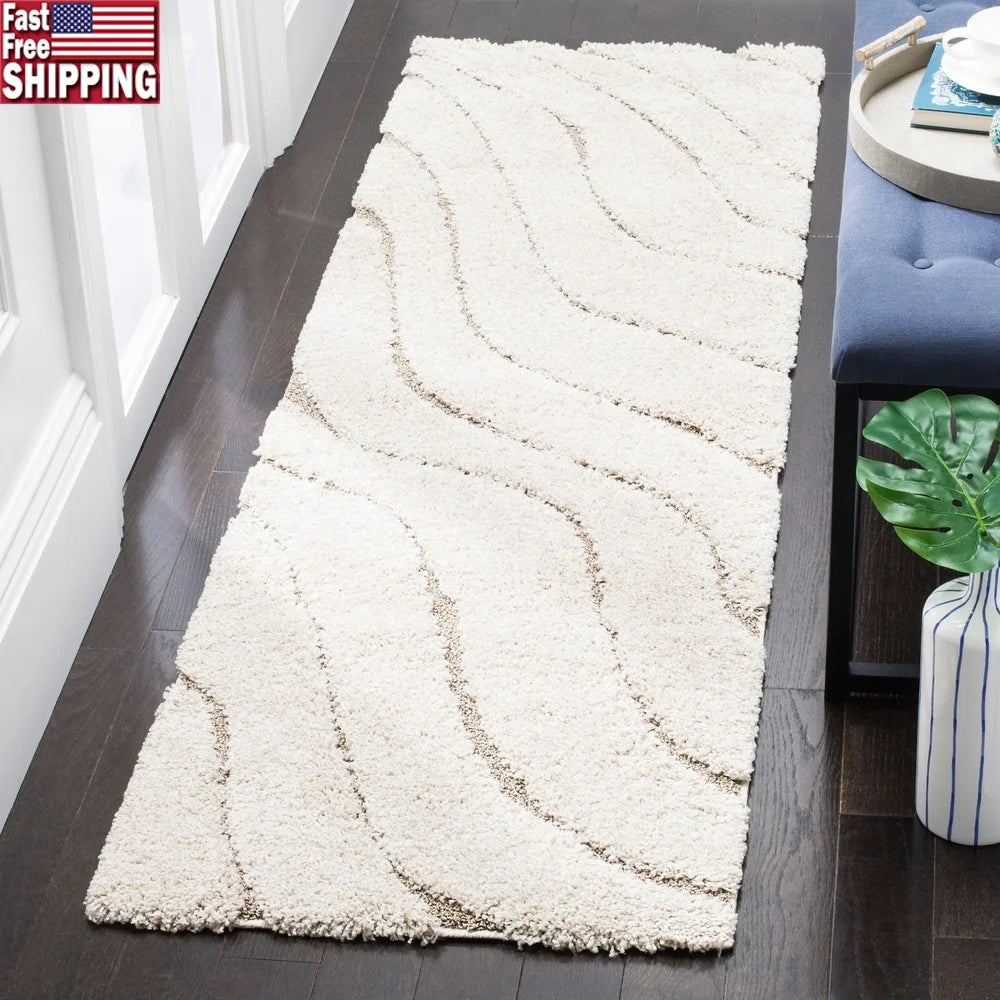 Plush Geometric Shag Runner