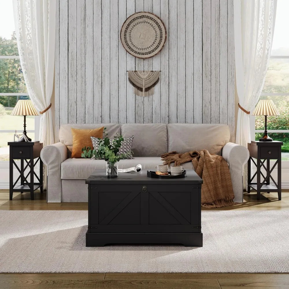 Black Farmhouse Coffee Table with Hidden Storage