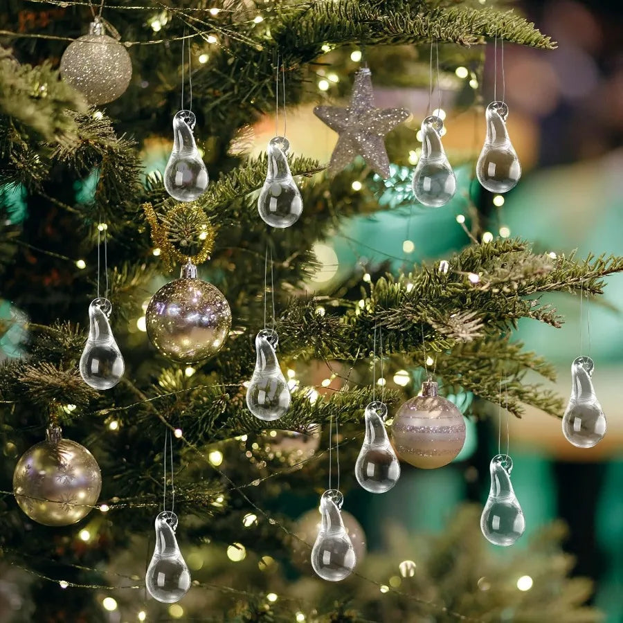 30 Pcs Glass Raindrop Christmas Ornaments