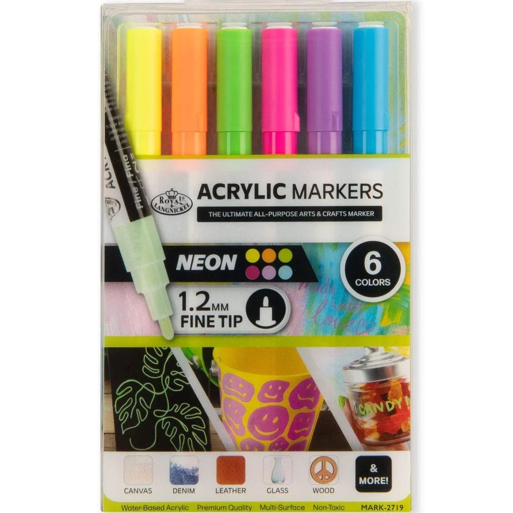 6 Pack Neon Acrylic Markers Non-Toxic