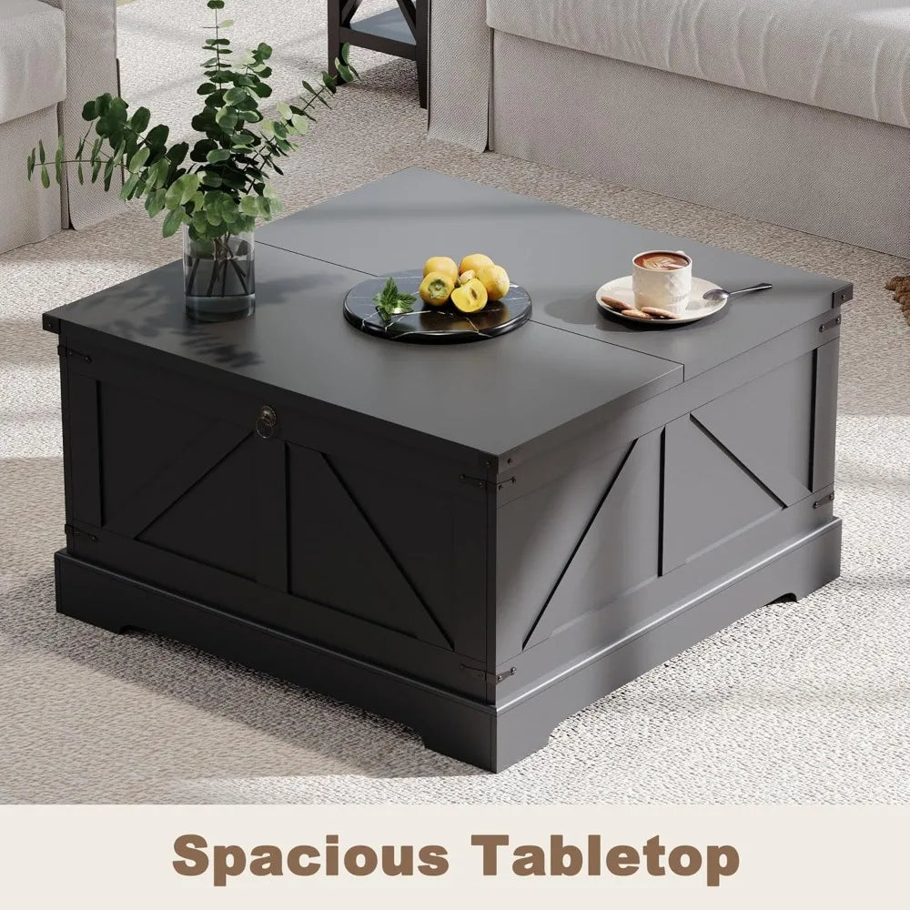 Black Farmhouse Coffee Table with Hidden Storage