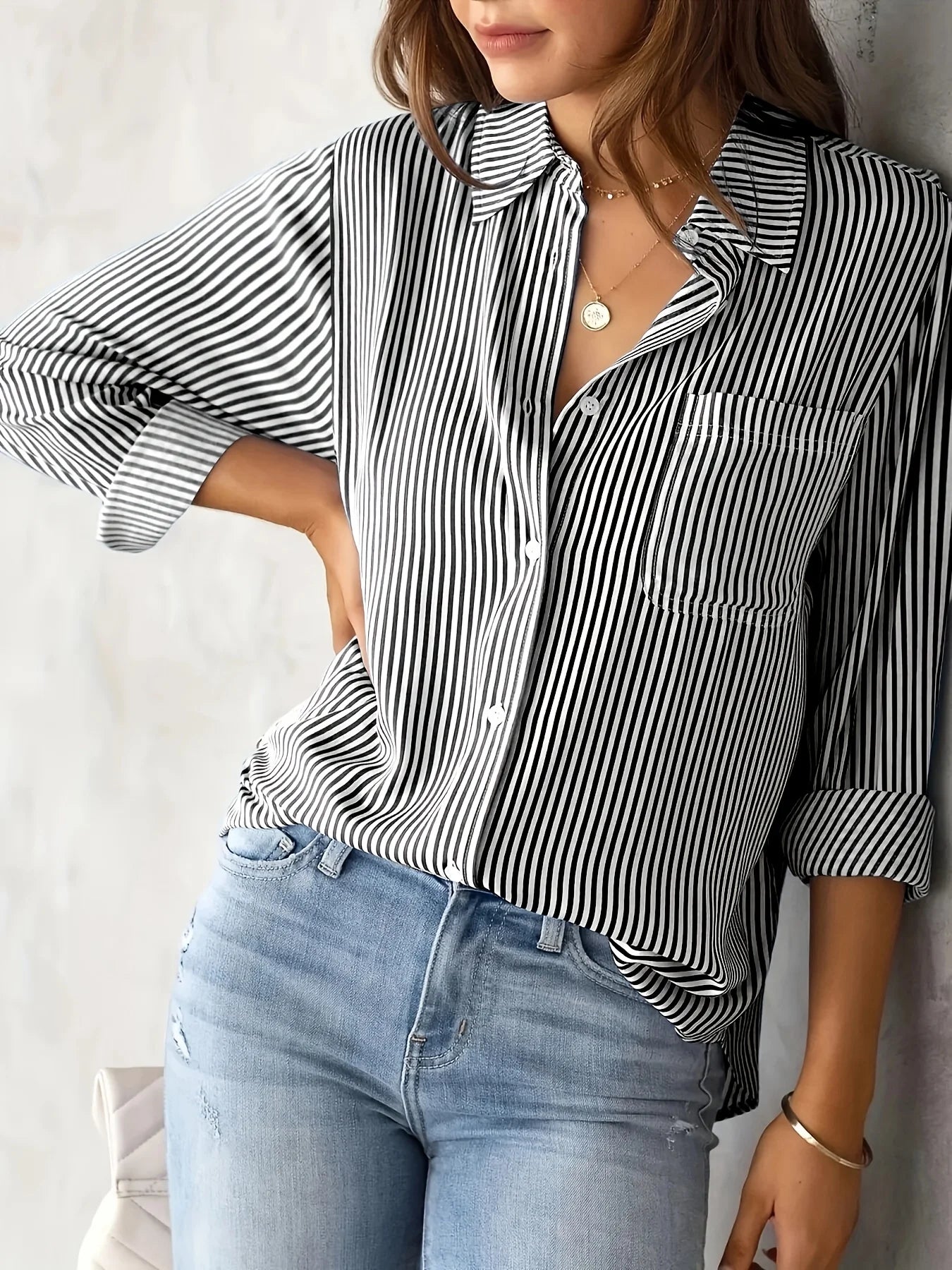 Women's striped shirt with pockets-long sleeves